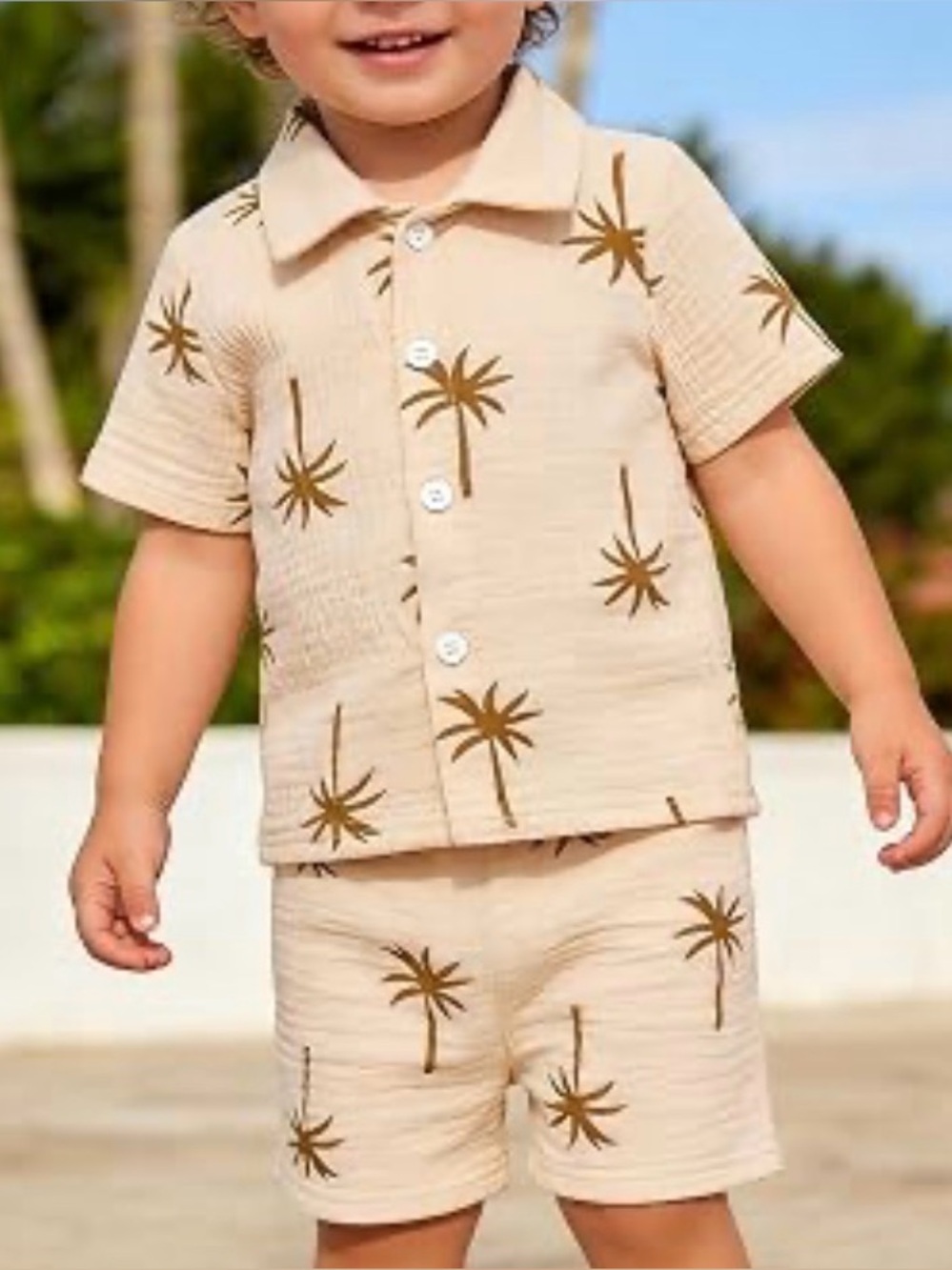 Volcom | EUC - Terry Cloth Shirt/Short Set - Size 2T - Tan